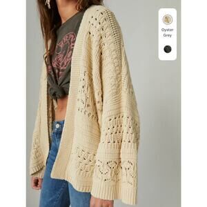 Lucky Brand Crochet Cardigan Boho Drop Shoulder Large